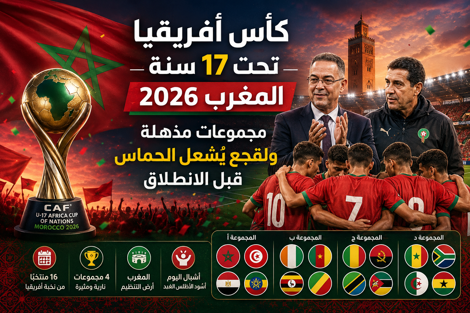 كأس أفريقيا تحت 17 سنة المغرب 2026: مجموعات مذهلة ولقجع يُشعل الحماس قبل الانطلاق